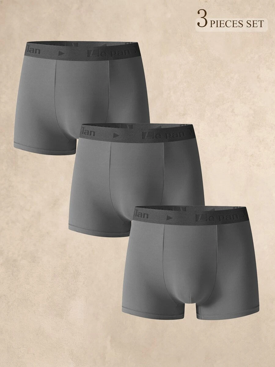 SHEIN 男士極簡對比腰帶字母印花四角內褲 (3入組) - 深灰色 - 查看 1