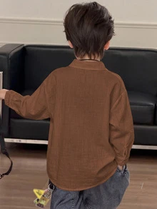 Dazy Kids 男童（大童）寬鬆休閒長袖秋季基礎襯衫上衣 - 棕色 - 查看 5