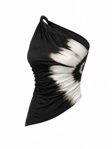 CAJUNI Women's Floral Print One-Shoulder Sleeveless Asymmetrical Hem Top - Black and White - View 3
