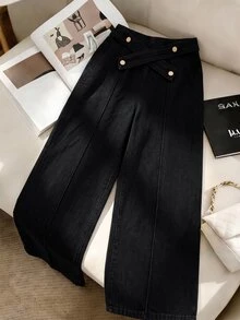 GlowEve CURVE Plus Size Women's Fashion Denim Jeans With Straps - Black - View 4