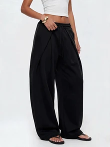 Avantive Women's Solid Color Pocket Casual Daily Wear Long Pants - Black - View 4