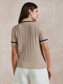 Briarwyn Women's Cartoon Bear Pattern Collared Short Sleeve Knit Top - Apricot - View 7
