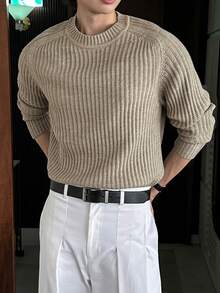 DAZY Men's Grey Crew Neck Ribbed Cuff Sweater, Autumn/Winter - Grey - View 4