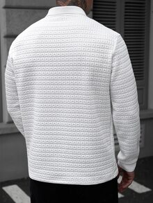 Manfinity CasualCool Men's Textured Long Sleeve Zipper Design Casual Polo Shirt - White - View 2