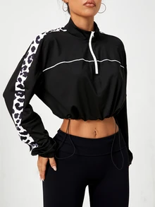 SHEIN Dewbera Women's Collared Long Sleeve Colorblock Short Sports Sweatshirt - Multicolor - View 4