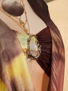 SHEIN ICON 大尺碼 Y2K 性感魅力復古套裝，復古豹紋花卉網紗，抹胸上衣、抽繩裙、罩衫 3 件組，海灘俱樂部，秋季棕色 - 棕色 - 查看 10