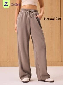 OutZeal Women Sports Brown Pants Casual Work Natural Soft Elastic Waist Straight Leg Active Bottom For Spring Summer - Brown - View 1