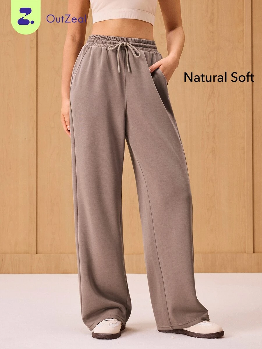 OutZeal Women Sports Brown Pants Casual Work Natural Soft Elastic Waist Straight Leg Active Bottom For Spring Summer - Brown - View 1