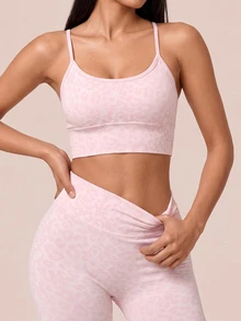 SHEIN BAE Women's Leopard Print Cropped Camisole Tank Top For Daily Fitness And Sports - Baby Pink - View 4