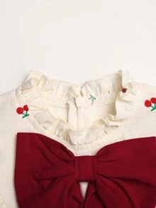 SHEIN 女童休閒日常百搭舒適小立領撞色蝴蝶結洋裝 - 彩色 - 查看 9