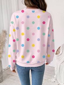 SHEIN LUNE 女款俏皮可愛彩色波點圖案運動衫，優雅休閒時尚，適合秋冬穿著 - 白色 - 查看 2