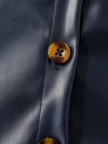 SHEIN 女童 2 件組家庭套裝，時尚深藍色 PU 皮革缺口領西裝外套與 Dit - 藍色 - 查看 7