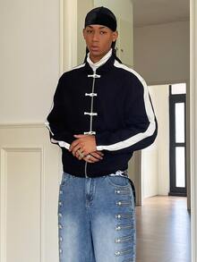 STEELVANCE Men's New Chinese Style Colorblock Patchwork Fashion Minimalist Denim Jacket - Black - View 3