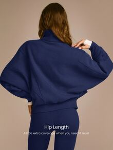GLOWMODE Everyday Fleece Warmth Whisperer 柔軟保暖輕量夾克，前後接縫設計、口袋、蝙蝠袖、高領、全開襟拉鍊，休閒款 - Dark Blue - 查看 3