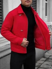 Manfinity Homme 男士街頭風飛機扣鈕扣大衣 - 紅色 - 查看 6