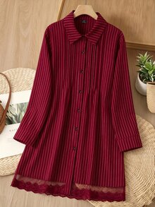 Rusticease Plus Size Red Button Front Lapel Collar Long Sleeve Blouse Elegant Casual Smart Office Working Fall Winter 2026 - Burgundy - View 11