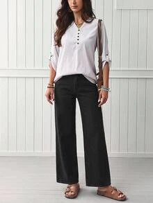 EMERY ROSE Quần jean denim nữ ống đứng dáng rộng, phong cách thường ngày đa năng, có túi - màu đen - Xem 8