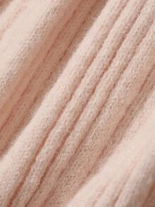 DAZY Women's Pink Off-Shoulder Large Lapel Tie-Front Fitted Ribbed Knit Short Pullover Sweater With Long Sleeves - Pink - View 3