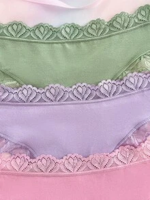 Eraneu 3PCS Lace Trim Women's Panties, Soft And Comfortable, Suitable For Daily Wear And All Seasons, Sweet And Cute, Perfect For Dates And Parties - Multicolor - View 4