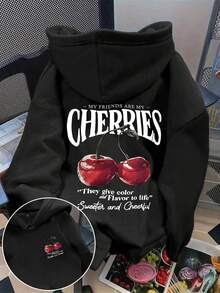 EMERY ROSE Plus-Size Women's Casual Sweatshirt With Front And Back Cherry Print Fall Winter - Black - View 1