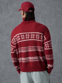 PAVTROS Men's Pattern Printed Long Sleeve Knit Top - Red - View 2
