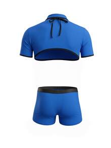 DrisQ DrisQ Bộ trang phục cosplay nam gồm áo ngắn tay dáng crop phối màu tương phản và quần short - Màu xanh lam - Xem 5