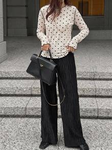 FRIFUL Women's Mesh Mock Neck Sheer T-Shirt Layering Top Autumn - Apricot - View 9