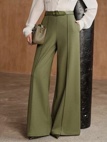 Anewsta 2026 New Women's Autumn Casual Versatile Side Pocket All-Match Wide Leg Pants For Outing, Commuting And Business - Green - View 7