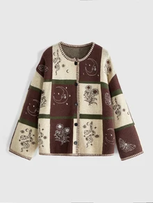 ROMWE Hippie Plus Size Women's All-Over Print Casual Daily Cardigan Renaissance Festival&Renaissance Faire - Multicolor - View 1