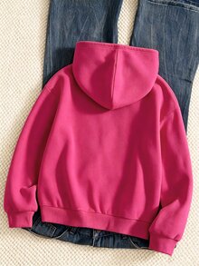 SHEIN Sparklyn 秋冬女童連帽拉鍊外套，街頭風混搭，防寒針織面料，微寬鬆版型適應成長，校園與街頭穿搭，瞬間變身活力女孩 - 玫紅色 - 查看 2