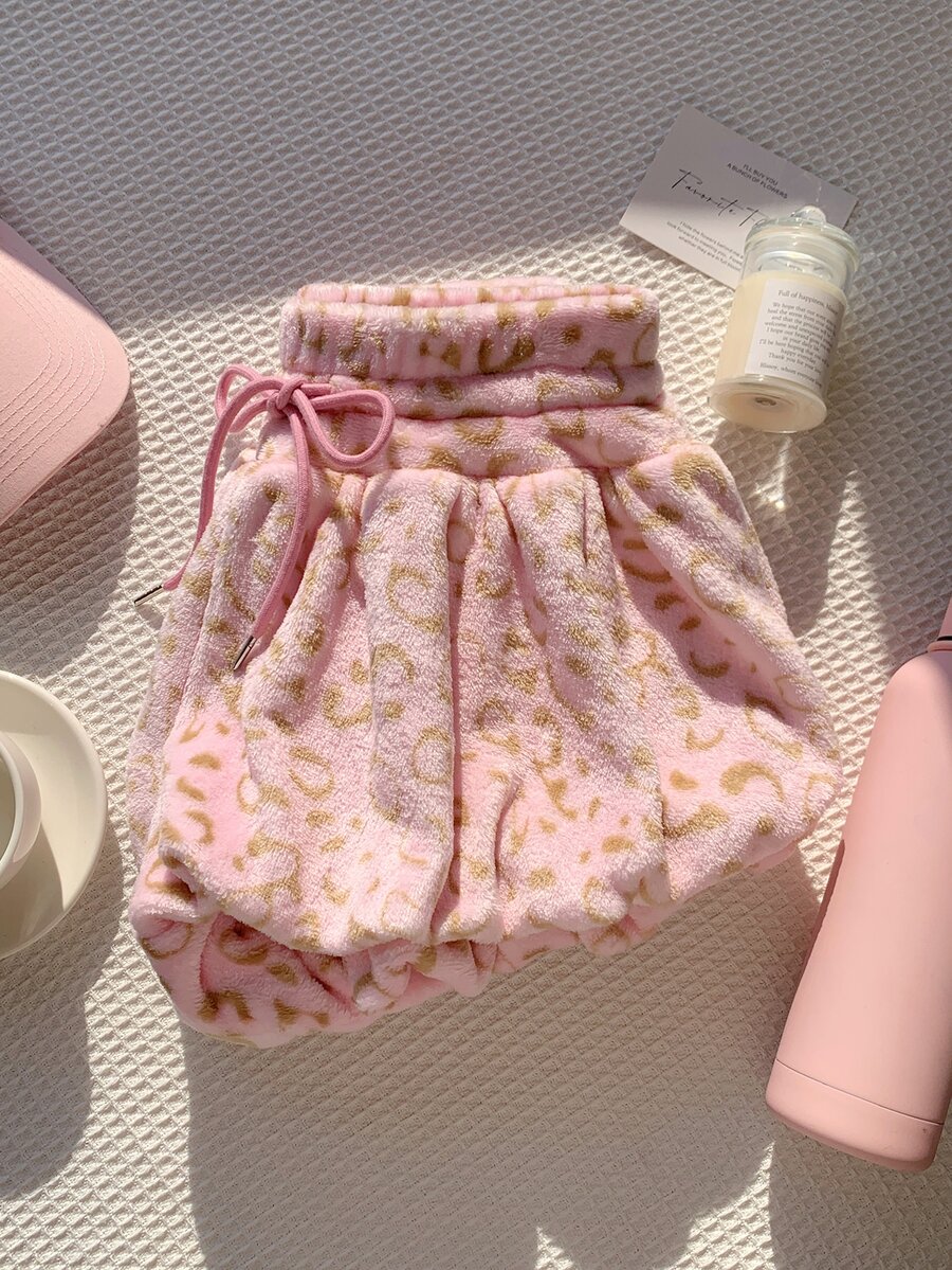 Comfortcana 女款粉色印花腰綁帶甜美可愛短褲 - 粉色 - 查看 1