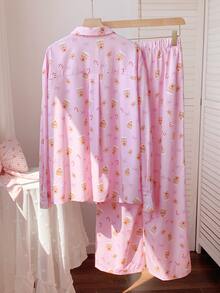 Comfortcana Women's New Striped Embroidered Loose Shirt And Pants Set - Pink - View 2