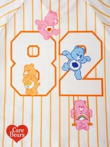 SHEIN X Care Bears 少女卡通圖案條紋印花圓領短袖T恤 - 橘色 - 查看 3