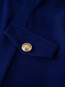 SHEIN Clasi 女款純色圓領優雅長袖洋裝，適合日常通勤穿著 - 寶藍色 - 查看 8