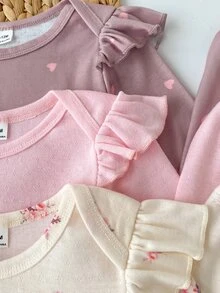 SHEIN Vintaside Kids 女嬰連身衣 2 件組 長袖花卉印花褲 日常穿著 卡其色與炭灰色 秋冬款 - 彩色 - 查看 9