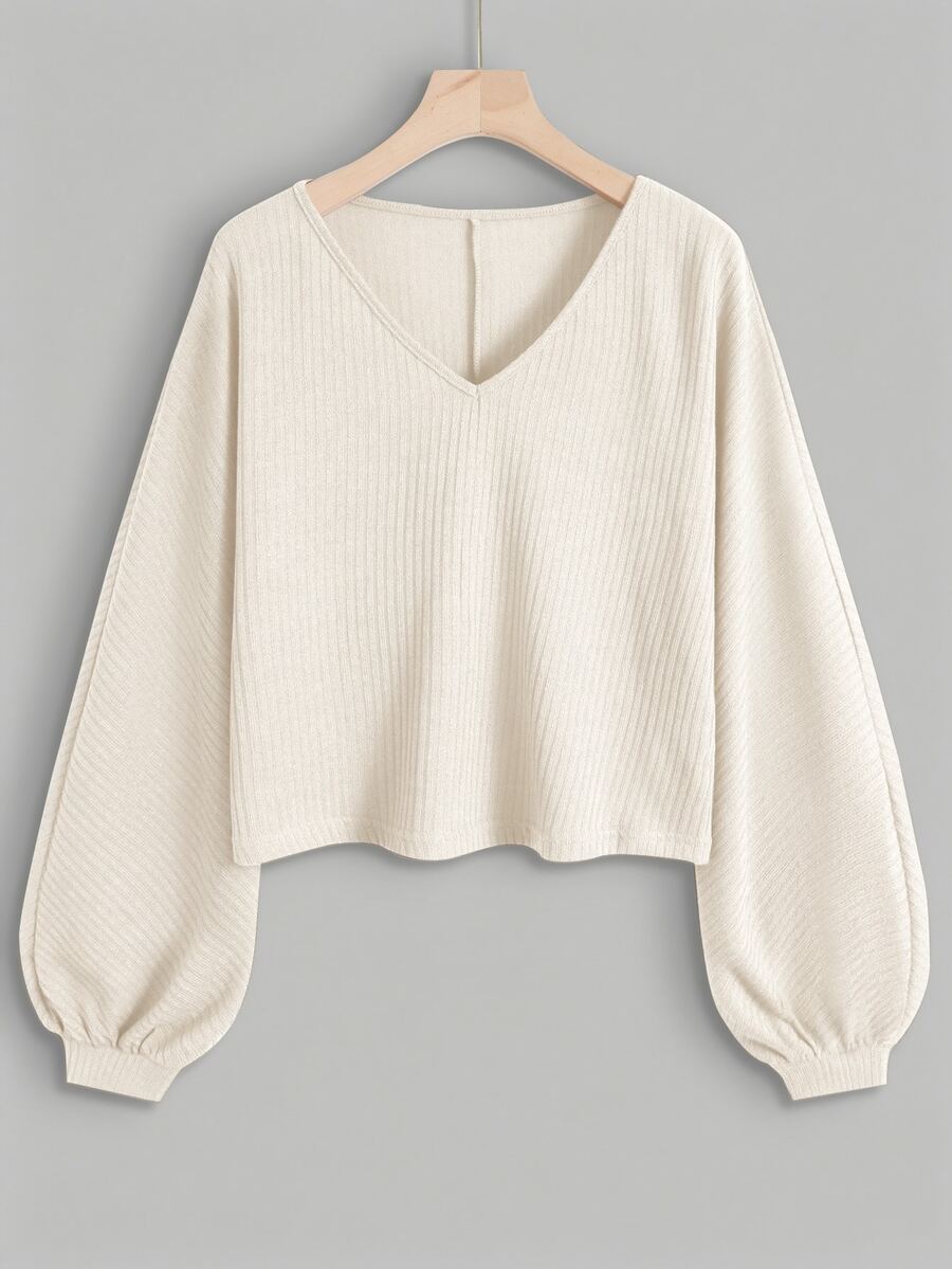 INAWLY Plus Size Minimalist Loose V-Neck Casual Top - Apricot - View 1