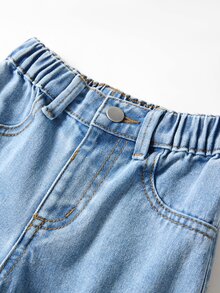 SHEIN Elladie kids Girls' Versatile Fashion Casual Blue Straight Leg Denim Jeans Autumn Winter - Blue - View 4