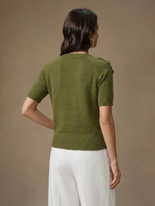 Anewsta Elegant Romantic Design Round Neck Raglan Sleeve 3D Embroidered Decor Women's Knit Top - Green - View 6