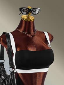 Amplova Women's Black & White Contrast Wide Strap Sports Bra + Skort Sports Set - Black and White - View 5