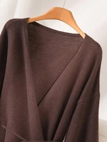 CosyJoli Plus Size Women's Solid Color Casual Cardigan For Daily Wear - Brown - View 6