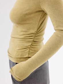 KÆRIA Hus ملابس علوية بأكمام طويلة مجعدة - جيرسيه ناعم الملمس منسدل - لون كاكي مارل - ضيقة، ملابس عمل - أخضر - مشاهدة 6