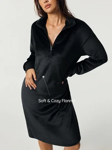 SHAPORA Women's Plush Casual Loungewear Dress - Black - View 1
