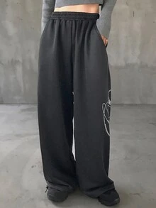 FRIFUL Women's Summer New Loose Casual Versatile Sweatpants With Back Rhinestone Letter - Grey - View 7