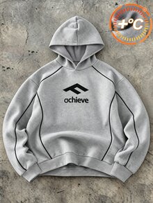 SHEIN 1件青少年男孩極簡休閒運動印花圖案套頭衛衣，對比色滾邊設計，舒適面料，獨特版型，秋冬新款，適合多種場合 - 淺灰色 - 查看 1