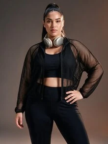 Powerista 女款大尺碼運動夾克外套 秋季 - 黑色 - 查看 4