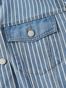 EMERY ROSE Plus Size Women's Striped Pleated Casual Daily Denim Jacket - Blue - View 6