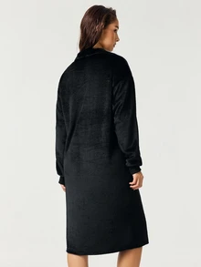 SHAPORA Women's Plush Casual Loungewear Dress - Black - View 2