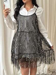 GalTyme Women's Plus Size Spaghetti Strap Backless Dress - Black - View 1