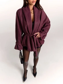 SHEIN BAE 女款優雅極簡繫腰修身短款風衣 - 彩色 - 查看 7