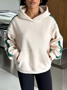 Muchica Sweatshirt Olahraga Wanita Motif Garis-Garis Blok Warna, Berkerudung, dengan Kantong, Potongan Longgar, Sweatshirt Gym, Atasan Olahraga, Pakaian Aktif, Fashion Kasual Nyaman untuk Musim Gugur dan Musim Dingin - Aprikot - View 8